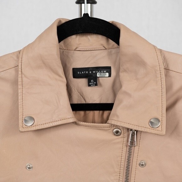 Slate & Willow Nude Classic Leather Moto Jacket size XL - Picture 4 of 12